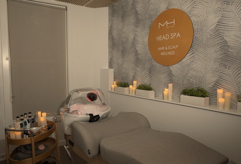 The Marc Harris treatment room with fully extended air massage treatment bed by Maletti